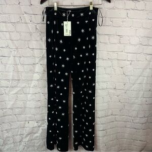 NWT chelsea & violet liliana velvet beaded Star Patterned wide-leg Pants sz 2